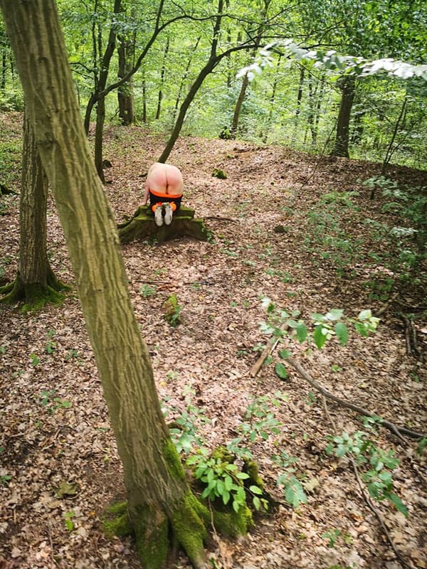 Жирную задницу жены отшлепали раком в лесу 2 фото